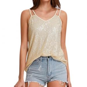 Top Paillettes Femme Soir&eacute;e Haut Vetement Paillette Sequin a Soiree Dor&eacute; Tunique Gilet Noir Veste Sequins Tenue De Fete Brillant Noel &Agrave; Paillet&eacute; Chic F&ecirc;te Grande Taille Tee Shirt Argent&eacute;Beige,S (Tulipillon, neuf)