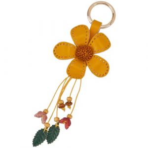 GORGECRAFT Porte Cl&eacute;s en Cuir V&eacute;ritable avec Fleur Orange Pompon Floral Feuille Style Boh&egrave;me Alliage Pendentifs Accessoires pour Cl&eacute;s de Voiture Portefeuilles Sacs Bagues D&eacute;coration DIY (GORGECRAFT FR, neuf)