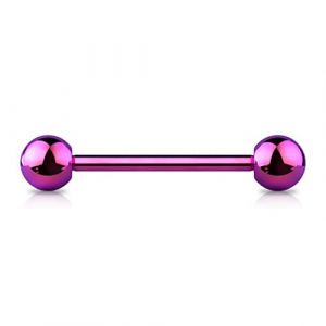 Jewel Barrel Piercing Langue, Barre de Langue Halt&egrave;re, Bijoux de Corps 14g (1,6 mm), Longueur de Barre 12/14/16 mm, Taille de Boule 4/5/6 mm, Acier Chirurgical (Violet, 16) (ile aux piercings, neuf)