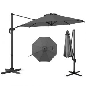 COSTWAY Parasol Déporté Professionnel 3M, Parasol de Jardin Exterieur avec Pied et Manivelle, Anti-UV, Pivotant à 360°, Inclinable, Poteau en Aluminium, pour Terrasse, Patio, Balcon (Gris) (FDS GmbH, neuf)