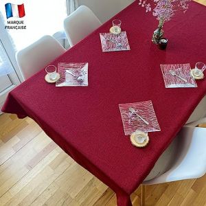 Douceur De Plumes Nappe Aspect Lin Rouge Bordeaux 150x150 cm Carré Anti Tâches Imperméable Lavable Decoration Table (Douceur De Plumes FR, neuf)