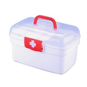 Katutude Bo&icirc;te &agrave; Pharmacie 2 Niveaux Bo&icirc;te &agrave; M&eacute;dicaments Plastique Bo&icirc;te de Premiers Secours Bo&icirc;te de Rangement avec Poign&eacute;e Kit de Premiers Soins Portable Bo&icirc;te &agrave; Pilules pour Maison Bureau Voyage (4845966456652656456, neuf)