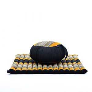 Leewadee Set de m&eacute;ditation - Set de m&eacute;ditation en kapok, coussin et tapis de m&eacute;ditation Zafu et Zabuton, Noir Orange (Leewadee, neuf)