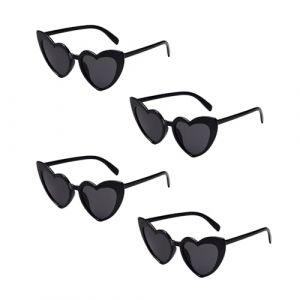 Epokus Lunettes de Soleil Coeur,4PCS Lunettes Coeur pour Femmes Hommes, Lunette de F&ecirc;te R&eacute;tro, UV400 Protection Lunettes Forme de C&oelig;ur pour Shopping, Voyage, F&ecirc;te en Plein Air(Noir) (CHUXINKEJI, neuf)