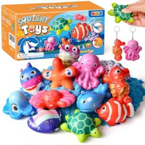 12 PCS Animaux Marins Squishy Set, 13 cm Peluches Océaniques Poissons Squishies Porte-clés, Jouet Anti-Stress Cadeaux pour Fête, Anniversaire Enfants, Squeeze Toy pour Filles et Garçons (TinkerPlay, neuf)