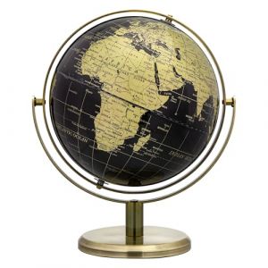 EXERZ Globe 20cm Noir & Doré, Rotation 360° Tous Sens – Globe Terrestre Éducatif Géographique – Arc et Base en Bronze. Carte en Anglais. (Exerz, neuf)