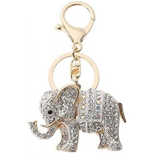 Porte-cl&eacute;s &eacute;l&eacute;gant avec pendentif &eacute;l&eacute;phant en cristal - Blanc - Traitement astucieux (SHENGYI XR, neuf)