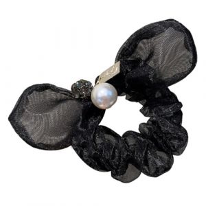 MUCKLILY &Eacute;lastique &agrave; Cheveux Fille Noir N&oelig;ud en Organza et Perles Coiffure F&eacute;minine L&eacute;g&egrave;re et Confortable Accessoire pour Queue de Cheval et Usage Quotidien Pr&eacute;sent pour Mariage et (Senike, neuf)