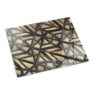 Plaque de Sol de Chemin&eacute;e 80x60 cm Rectangle Plaque de S&eacute;curit&eacute; Rev&ecirc;tement de Sol sous la Chemin&eacute;e Bords Polis Protection Thermique Installation Facile Verre - G&eacute;om&eacute;trie avec Le Bois (Wallfluent, neuf)