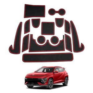 SHAOHAO Tapis en caoutchouc pour console centrale Hyundai Kona SX2 2024 2025 2026 - Tapis antid&eacute;rapant pour porte - Bo&icirc;te de rangement - Accessoires Hyundai Kona - Rouge (SHAOHAO, neuf)