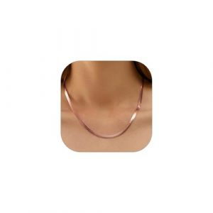 FOCALOOK Collier Cha&icirc;ne Femme 45cm Maille Miroir Plaqu&eacute; Or Rose 5mm de Large Ras du Cou pour Fille (FOCALOOK JEWELLERY, neuf)