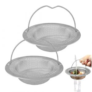 Filtre Evier, 2PCS Grille Evier Cuisine, Grille evier cuisine avec poign&eacute;e de transport, Acier inoxydable bonde evier cuisine, Protection contre le blocage, Bouchon Evier Cuisine en Acier Inoxydable (LI LONG DE OUZHOUDIAN, neuf)