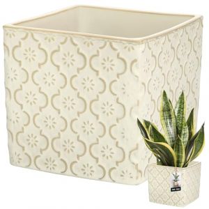 KOTARBAU® Pot De Fleurs Carré Crème Vintage De 13x13 cm En Céramique Émaillée | Pot En Céramique Crème | Cache-Fleur En Céramique Émaillée | Pot De Fleurs Avec Finition Brillante | Pot De Fleurs Crème (KOTARBAU, neuf)