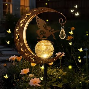 Caldarax Lampes Solaires de Jardin, F&eacute;e Decoration Jardin Exterieur, M&eacute;tal Lune LED Boule de Verre Lumi&egrave;re Solaire Exterieur, IP65 &Eacute;tanche, Lampe Solaire pour Chemin, Patio, Balcon, Pelouse, Deco (XiMing Co. Ltd, neuf)
