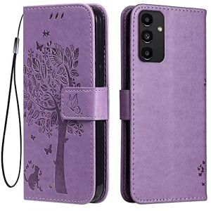 Topme &Eacute;tui en Cuir pour Samsung Galaxy A13 5G / A04s / A04 (6.5" inches), [ Coque Housse de T&eacute;l&eacute;phone Style Motif Chat Et Arbre] - Violet Clair (topme, neuf)