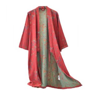 PRINCESS BRIDE Robe en mousseline de coton et jacquard japonais Yukata, chemise de nuit douce, peignoir, chemise de nuit, ensemble de pyjamas respirant pour femmes, Rouge, L (PRINCESS BRIDE, neuf)