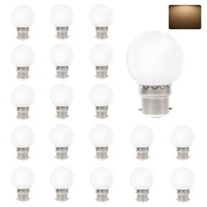 VIRANSHEN Lot de 20 Ampoules LED Blanc Chaud B22 Ba&iuml;onnette, 3W &Eacute;quivalent 30W, 240LM, B22 LED &Eacute;conomie d'&Eacute;nergie pour Maison Terrasse Ext&eacute;rieure Guirlande No&euml;l F&ecirc;te D&eacute;coration d'ambiance (V-TOO, neuf)