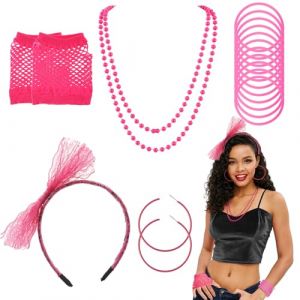 TeaATiCh D&eacute;guisement Ann&eacute;e 80,Accessoire Annee 80,Vetement Annee 80 Disco,Deguisement Annee 80 Femme Accessoire Fluo,Accessoires De Mode Des Ann&eacute;es 80,Retro Party Supplies,Rose Rouge (ZIyikeji, neuf)