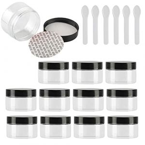 TIANZD 12 Pi&egrave;ces Vides Petit 100 ml Transparent Cosm&eacute;tique Pot en Plastique avec Couvercle Noir 100 g Pots de Cosm&eacute;tique Cr&egrave;me de Bouteille Contenant avec 6x Spatules (BEAUTYVALLEYEU, neuf)