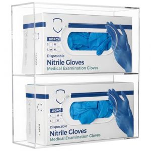 KOEMEHR Distributeur de boîte à gants mural (pour 2 boîtes) - Double boîte distributeur de rangement pour gants médicaux, latex, caoutchouc, nitrile, examen, boîte à gants jetables, transparent (CaptainAZ, neuf)