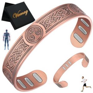 Vicmag Bracelet magn&eacute;tique en cuivre pour homme, 9 aimants puissants (5 000 gauss chacun), 99,99 % cuivre pur avec bo&icirc;te cadeau (viking et soleil et lune arbre de vie) (Vicmag Store, neuf)