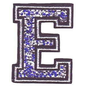 Écusson Patch Badge strass Brodé ecusson lettre alphabet thermocollant " lettres en strass 8-10 cm " (bleu E) (B2SEE LTD avec TVA francaise et livraison LaPoste, neuf)