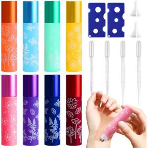 8Pcs Flacon Roll on en Verre, Roll on Bouteille a un Bille en Acier Inoxydable, Bouteille Roll on en Verre a 2Décapsuleur/4Compte-gouttes/2Entonnoir, Bouteille à Rouleaux de 8 Couleurs(10ml/8.6*2*2cm) (IlluminateMe OU, neuf)