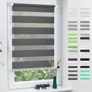 Grandekor Store Enrouleur Jour Nuit de Double Tissu, Store Jour et Nuit sans Perçage, Accessoires d'installation Inclus pour Fenêtre ou Porte, 55l x 150L cm, Anthracite (DecoWarm, neuf)