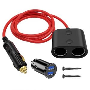 Giantdeer 1 à 2 Prises Allume-Cigare Femelles, Multiprise Allume Cigare 12V, Câble de Rallonge 12V/24V pour Allume-Cigarette de Voiture, Double Rallonge Allume-Cigarette pour Bateaux et Motos (Cheellu, neuf)