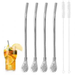 Pailles en Acier Inoxydable avec Cuill&egrave;re Filtrante, Cuill&egrave;re &agrave; Paille Filtrante, Pailles de Bombillas R&eacute;utilisables &agrave; Cuill&egrave;re de Nettoyage pour th&eacute; en Vrac, Caf&eacute;, Boissons (4) (CARANNAC LTD, neuf)