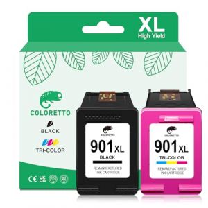 COLORETTO 901XL Cartouches d'encre Remanufacturées pour HP Cartouche 901 Noir et Couleur OfficeJet 4500 J4524 J4525 J4535 J4540 J4550 J4560 J4580 J4585 J4600 J4640 J4680 G510a G510g G510n Imprimante (COLORETTO-EU, neuf)