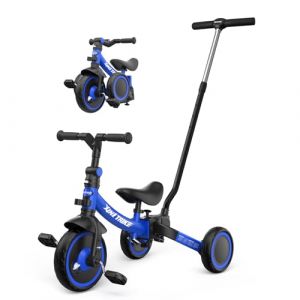besrey Tricycle 5 en 1 pour Tout-Petits avec poign&eacute;e de Direction pour 1 &agrave; 5 Ans, Tricycle Pliable pour Enfants,V&eacute;lo Draisienne,V&eacute;lo sans P&eacute;dale,Bleu (Linaneu, neuf)