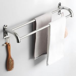 Byfoyif Curved Porte Serviette sans Per&ccedil;age T&eacute;lescopique, Support Serviette Salle de Bain Double Barre, Barre Porte-Serviette Extensible de 43 &agrave; 72 cm, Range Serviette INOX avec Crochet, pour Cuisine (DANITEKS, neuf)
