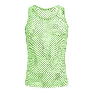 Homme D&eacute;bardeurs Haut r&eacute;sille Maillot Corps Filet Top t-Shirt muscl&eacute; Transparent Gym Maillots de Corps d'&eacute;t&eacute; T-Shirt d'&eacute;t&eacute; sans Manches Vert XXL (ZhuL, neuf)