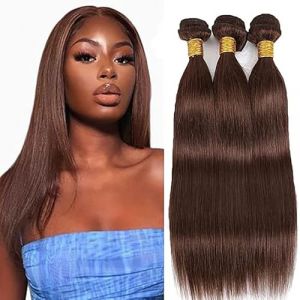Hxxcoup 3 Bundles Tissage bresilien en lot Tissage Cheveux Humain Hair Extensions #4 Chocolate Bundles Straight Extensions Brazilian Remy Hair No Tangle Hair Real Hair for Woman 22 24 26 Pouce (KST HAIR, neuf)