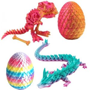 AYNKH 2PCS &OElig;ufs de Dragon Imprim&eacute;s en 3D, &OElig;ufs de Dinosaure Imprim&eacute;s en 3D, Jouets Dragon Myst&eacute;rieux pour Enfants et Adultes. D&eacute;corations de Bureau pour P&acirc;ques, No&euml;l (Couleurs Arc-en-Ciel) (AYNKH., neuf)