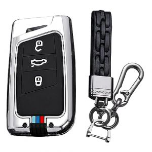 KUNIO Keyless Coque de clé pour VW Arteon Passat B8 Tiguan Jetta Convient pour Skoda Fabia Karoq Superb Convient pour Seat Ateca Métal Coque de clé de Voiture Porte-clés 3 Boutons A Argenté (KUNIO, neuf)