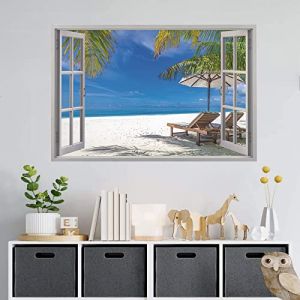 ANHUIB 3D Autocollants Muraux pour Salon,3D Stickers muraux de plage,Sticker Mural de Paysage Marin,Autocollant Mural pour Salle de Bain Chambre à Coucher Décoration,Autocollant Mural de D'été,90x60cm (ANHUIB-EU, neuf)