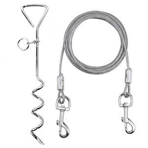 3M Câble Attache Chien, Attache en Spirale Domestiques et Piquet en Acier Inoxydable pour Extérieur Jardin et Camping pour Petits et Moyens Chiens Piquets d'attache Trousse pour Chiens（Argent） (nightyxi, neuf)