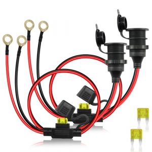 HATMINI Lot de 2 câbles de rechange pour prise allume-cigare à filetage fixe 12 V/24 V vers cordon terminal torique, 20 A 14 AWG étanche pour prise allume-cigare femelle, terminal à œillet de 8 mm - 3 (yimaihui, neuf)