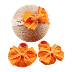 Bandeau en dentelle douce et respirante pour b&eacute;b&eacute; et chaussettes antid&eacute;rapantes avec n&oelig;ud papillon (jihehome, neuf)
