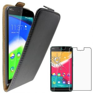 ebestStar - Coque Compatible avec Wiko Rainbow Jam 4G Etui Housse PU Cuir Rabat Ultra Fin (Ultra Slim Case), Noir + Film Protection écran Verre Trempé [Appareil: 143.1 x 71.4 x 8.7mm, 5.0''] (ebestPro-fr, neuf)