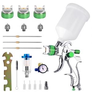 HVLP Professionnel Pistolet &agrave; Peinture Alimentation par Gravit&eacute; 3 Buses 1,4mm 1,7mm 2,0mm Coupelle 600cc par gravit&eacute; HVLP Meubles de Voiture Petit Pistolet de r&eacute;paration (Vert) (BODASHENG, neuf)
