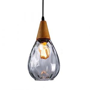 Mjsdjof Suspension en bois créative avec abat-jour en verre à motif d'eau, mini lustres de chevet en forme de goutte, luminaire E27, lampes suspendues industrielles simples pour couloir, chambre à cou (YFTLTD, neuf)