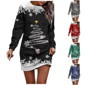 Générique Robe Grossesse, Robe Pull De Noel Femme Hiver Chic Et Elegant Robes Manche Longue Grande Taille Longues Femmes Christmas Motif De Noël Col Rond Dress Oversize Chaud ConfortableNoire, M (ChaoWenMao, neuf)