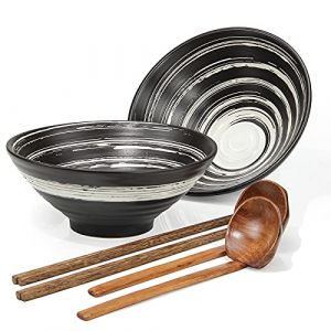Lot de 2 bols &agrave; ramen en c&eacute;ramique &ndash; Bols &agrave; nouilles en porcelaine pour p&acirc;tes, soupes, salades, collations, c&eacute;r&eacute;ales avec cuill&egrave;res et baguettes, 1000 ml (Voolok, neuf)