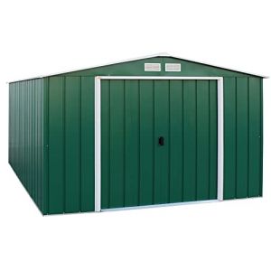 Duramax ECO Abri de jardin en m&eacute;tal galvanis&eacute; &agrave; chaud avec structure de toit renforc&eacute;e et solide Vert 10 x 12 cm (Garden Storage - Durasheds, neuf)