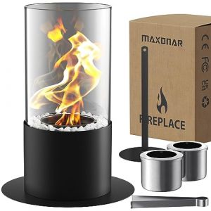 Cheminée de Table Bio éthanol Maxonar avec Pad PU Pierres décoratives durée de Combustion Plus Longue Portable Petite pour intérieur et extérieur Balcon,terrasse,Appartement,Jardin (Maxonar-Online, neuf)