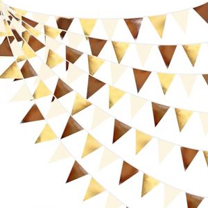 32Ft Marron Or Beige Fanion Banni&egrave;re Guirlande de D&eacute;coration de f&ecirc;te Brun Dor&eacute;es Tissu Drapeau Banderoles pour Boh&egrave;me Ours en Peluche Anniversaire Bapteme Mariage Dipl&ocirc;m&eacute; Automne Thanksgiving Decor (MZY Co., Ltd, neuf)