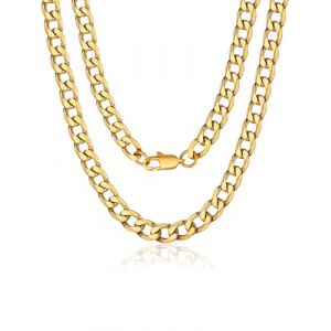 ChainsPro Collier Chaîne Cubaine de Miami pour Hommes Chaîne Maille Gourmette 6MM Ton 18K en Acier Inoxydable 30"(76cm) Collier Hip Hop Rappeur Rock Chaîne Curb Link pour Hommes (ChainsPro Official Store, neuf)